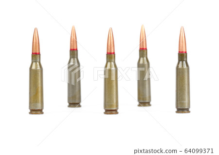 Armory ammunition close-up isolated on white background 64099371