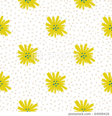 Chamomile flowers seamless pattern. Daisy pattern in doodle style on white background. 64099426