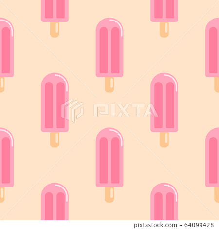 Frozen strawberry popsicles seamless pattern. Summer Ice lolly in flat style wallpaper. Pink ice cream backdrop 64099428