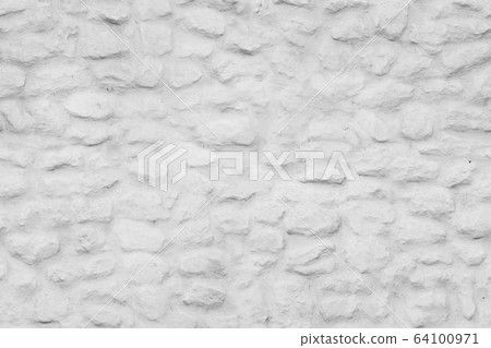 Old white painted stone wall front view, seamless 64100971