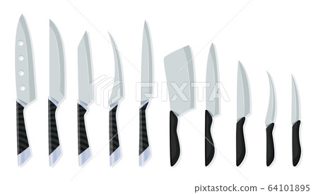 Set of butcher meat knives for design butcher themes. Different kind of knives for chefs, knife icon for butcher shop. Cutlery icon set - vector realistic kitchen knives isolated Set of butcher meat knives for design butcher themes. Different kind of knives for chefs, knife icon for butcher shop. Cutlery icon set - vector realistic kitchen knives isolated 64101895