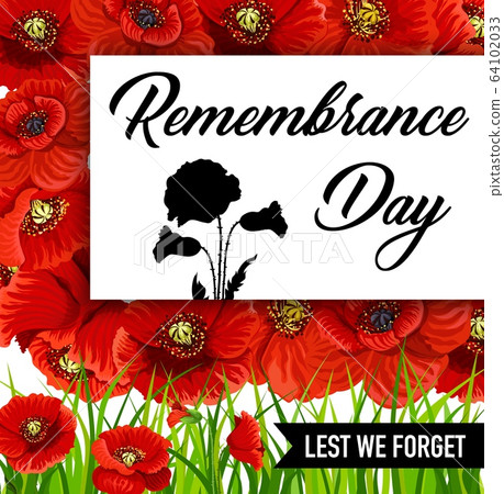 Remembrance Day Lest We Forget Red Poppy Flowers Stock Illustration