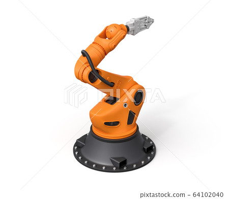 3d rendering of orange robotic arm isolated on white background 64102040