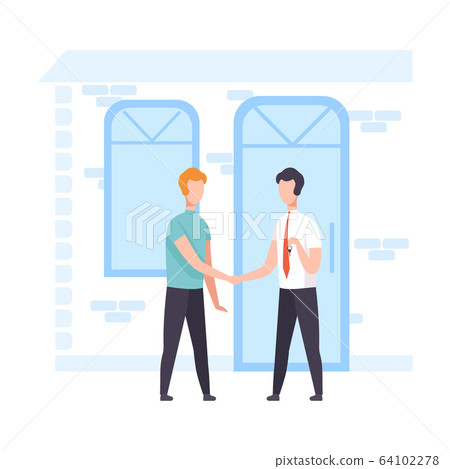 Male Broker Agent and Client Shaking Hands, Real Estate Deal Vector Illustration Male Broker Agent and Client Shaking Hands, Real Estate Deal Vector Illustration 64102278