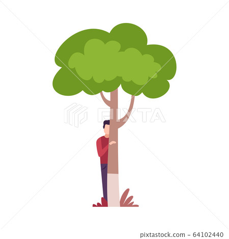 Young Man Hiding and Peeking Behind Green Tree Vector Illustration Young Man Hiding and Peeking Behind Green Tree Vector Illustration 64102440