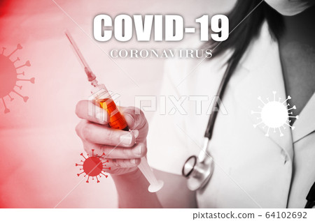 COVID-19 Vaccine and syringe injection. Medicine 64102692