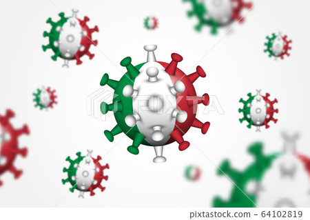 COVID-19 . 3D floating corona virus with Italy 64102819