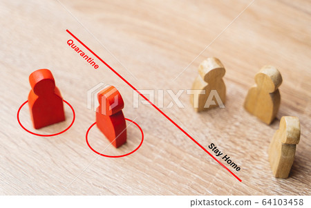 Social distancing during the Corona virus outbreak, red wooden Figure were infected Exclude from people who are not infected to prevent increased outbreaks in Social distancing or infectious concept Social distancing during the Corona virus outbreak, red wooden Figure were infected Exclude from people who are not infected to prevent increased outbreaks in Social distancing or infectious concept 64103458
