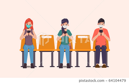 Social distancing concept people sitting away to Social distancing concept people sitting away to 64104479