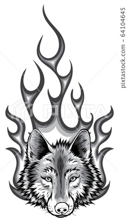 monochromatic Wolf Flaming Fire Logo Vector Mascot Design