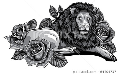 rose black and white clipart lion