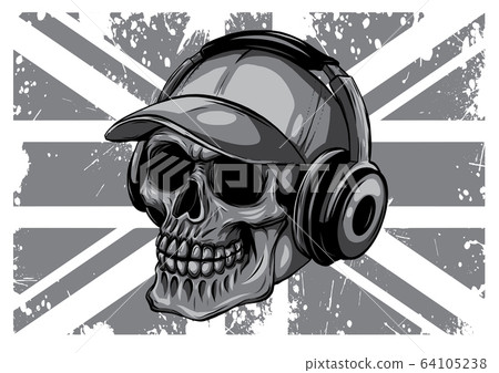 monochromatic Skull and Flag Great Britain. vector illustration 64105238