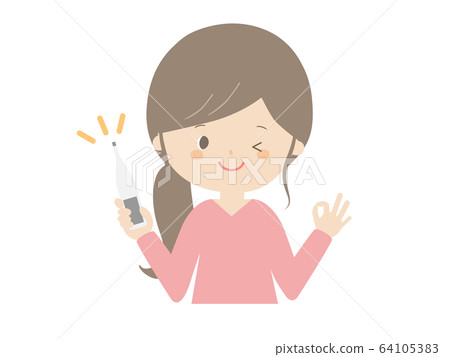 一個女人用溫度計擺好 64105383