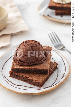 Chocolate Brownie with Ice Cream. Copy space. Chocolate Brownie with Ice Cream. Copy space. 64105416