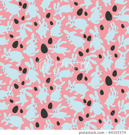Seamless vector pattern with eggs and rabbits on 64105574