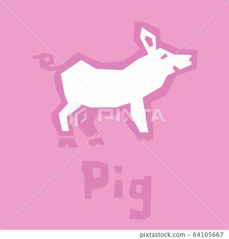 Illustration of cute pretty pig. Vector flat 64105667