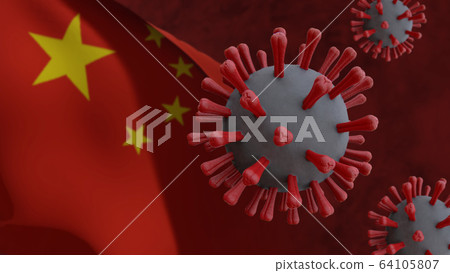 Covid 19 Coronavirus with China flag in background Covid 19 Coronavirus with China flag in background 64105807