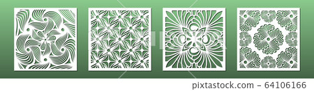 Laser cut template set, abstract geometric pattern. Panel decor for room interior design. Wood, glass, metal cutting. Vector illustration Laser cut template set, abstract geometric pattern. Panel decor for room interior design. Wood, glass, metal cutting. Vector illustration 64106166