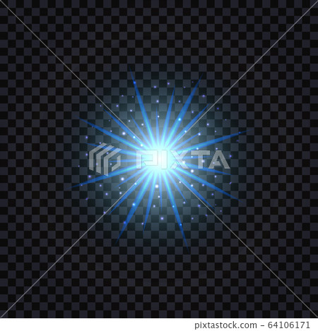 Magic blue light effect. Glowing flare with shiny sparkles. Isolated on transparent background. Vector illustration 64106171