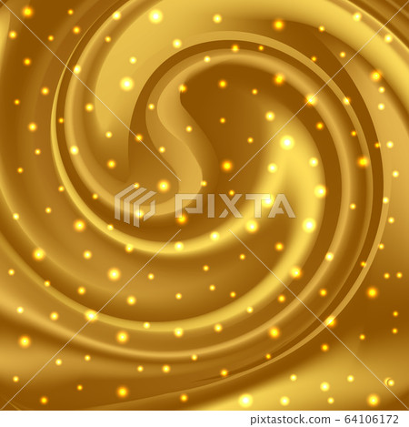 Gold glowing and swirl waves, luxurious shiny abstract background. Golden glitter sparkles, dynamic motion spiral pattern. Vector illustration Gold glowing and swirl waves, luxurious shiny abstract background. Golden glitter sparkles, dynamic motion spiral pattern. Vector illustration 64106172