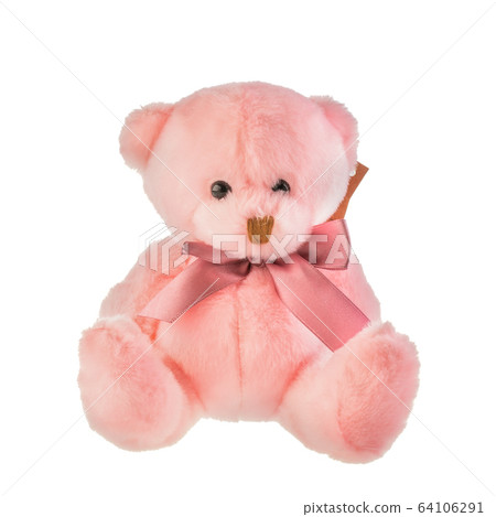 Toy, light pink bear, teddy with atlas bath on white background Toy, light pink bear, teddy with atlas bath on white background 64106291