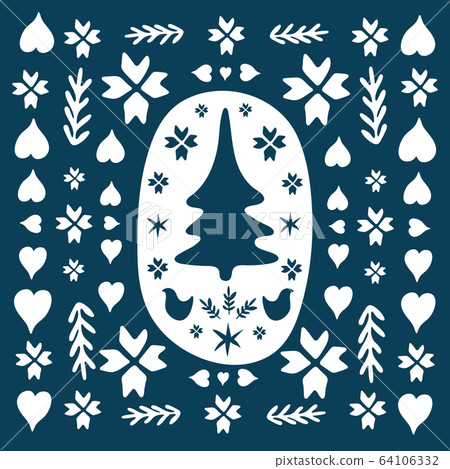 Europe Merry Christmas folk doodle art with 64106332