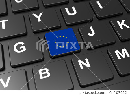 Close up of button with Europe flag on black Close up of button with Europe flag on black 64107922