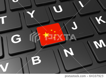 Close up of button with China flag on black Close up of button with China flag on black 64107923