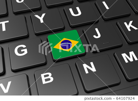 Close up of button with Brazil flag on black Close up of button with Brazil flag on black 64107924