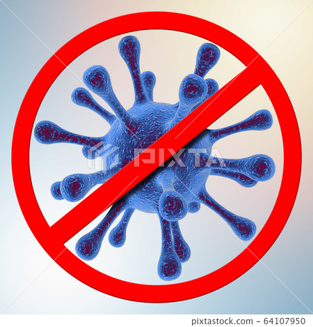 Prohibition sign with virus 64107950