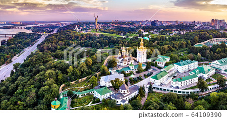Kiev Pechersk Lavra and the Motherland Monument in Kyiv, the capital of Ukraine Kiev Pechersk Lavra and the Motherland Monument in Kyiv, the capital of Ukraine 64109390