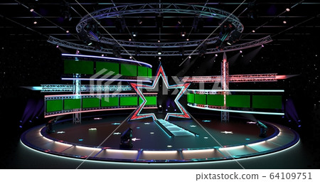 Virtual TV Studio Entertainment Set 4-1. 3d Rendering. 64109751