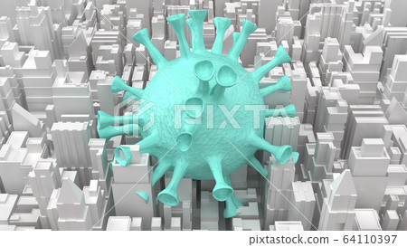 The white 3d rendering  city building and blue virus for medical content. The white 3d rendering  city building and blue virus for medical content. 64110397
