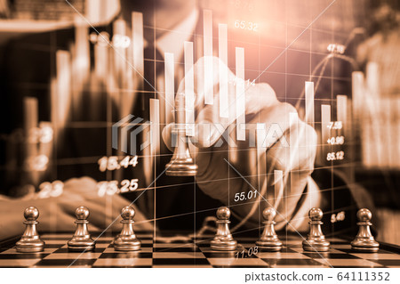 Chess game on chess board on stock market or forex 64111352