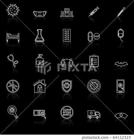Coronavirus line icons with reflect on black Coronavirus line icons with reflect on black 64112323