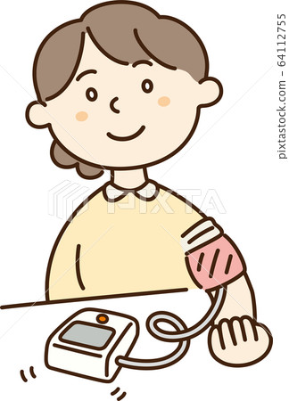 用血壓計測量血壓的成年女性的插圖 用血壓計測量血壓的成年女性的插圖 64112755