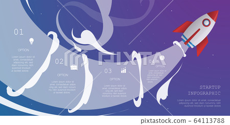 Rocket infographic with 4 options  on night sky 64113788