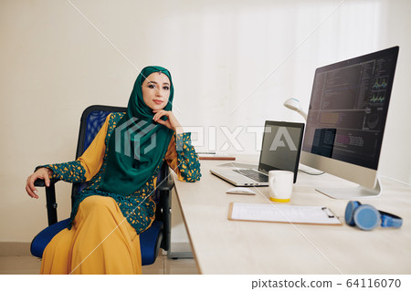 Confident muslim female software developer Confident muslim female software developer 64116070