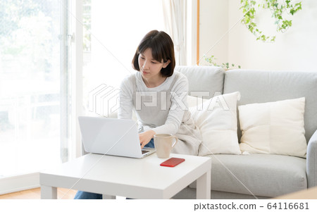 Woman, laptop, housewife Woman, laptop, housewife 64116681