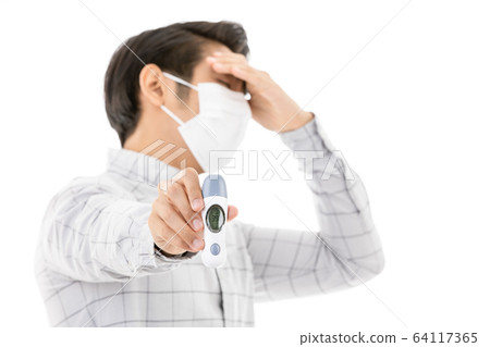 Man feel excite when read thermometer 64117365