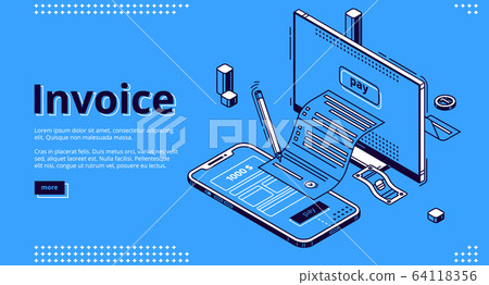 Invoice isometric landing page, tax payment bill Invoice isometric landing page, tax payment bill 64118356