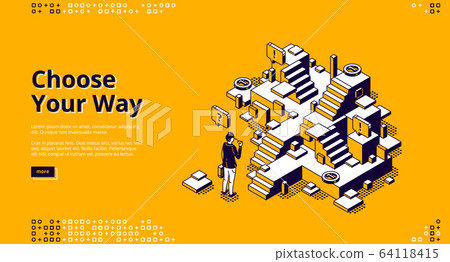 Choose your way isometric landing page, web banner 64118415