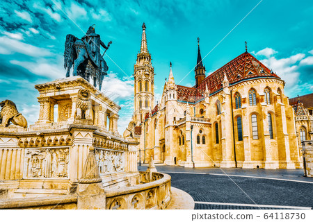 View on the Old Fisherman Bastion in Budapest. View on the Old Fisherman Bastion in Budapest. 64118730