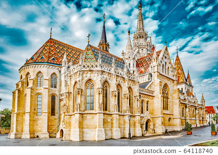 St. Matthias Church in Budapest. One of the main 64118740
