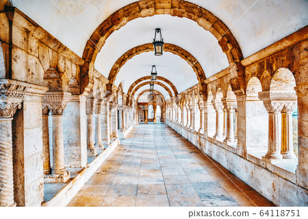 View on the Old Fisherman Bastion in Budapest. View on the Old Fisherman Bastion in Budapest. 64118751