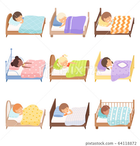 Cute Little Kids Sleeping Sweetly in their Beds... - Stock Illustration ...