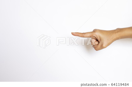 The finger of a woman showing the meaning on a white background The finger of a woman showing the meaning on a white background 64119484