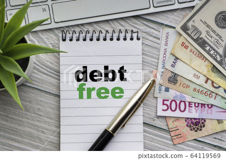 DEBT FREE text Business and copy space concept DEBT FREE text Business and copy space concept 64119569