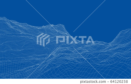 Abstract 3d wire-frame landscape. Blueprint style Abstract 3d wire-frame landscape. Blueprint style 64120238