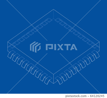 3D microchip. Vector rendering of 3d 3D microchip. Vector rendering of 3d 64120245